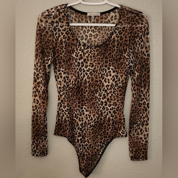 CHARLOTTE RUSSE Brown and Black Leopard Print Sheer Mesh Bodysuit Size M - Picture 1 of 8